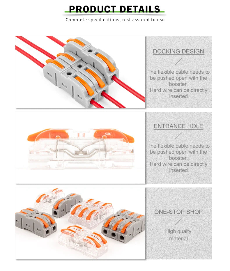 Lever Wiring Connector Fast Compact Splicing Electrical Connector Butt Terminal 1 to 1 Inline Wire Connector Connect 28-12 AWG
