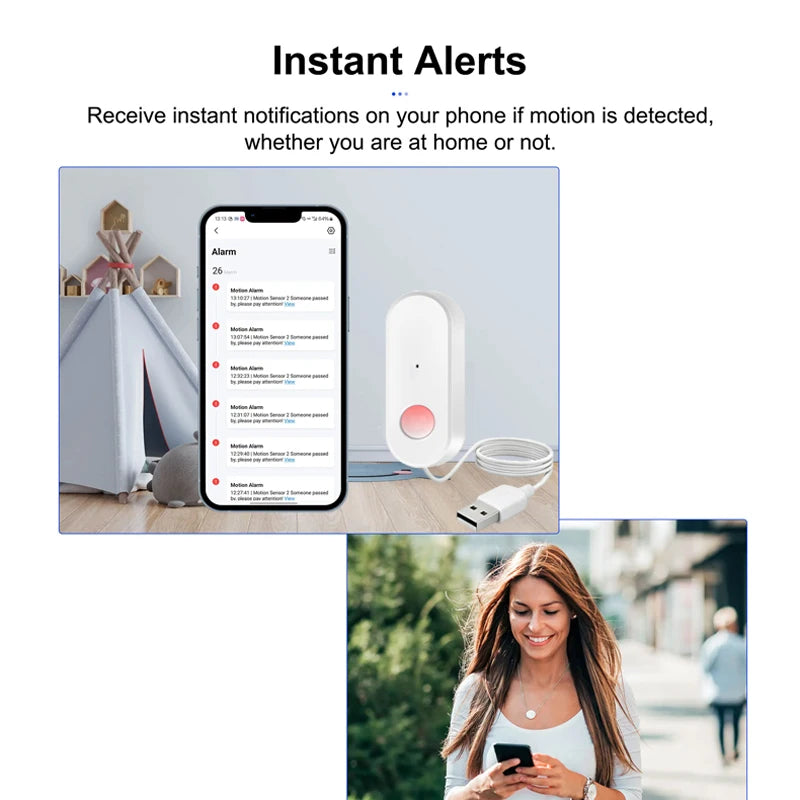 WiFi Human Motion Sensor PIR Infrared Detector Works With Tuya Smart Life APP Home Security Anti-theft Devices Support Alexa