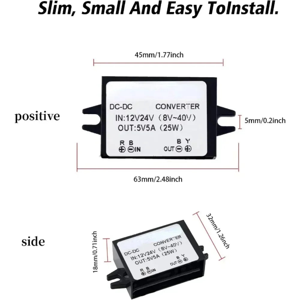 DC 12v 24v to 5v 5A 10A Step Down Converter Regulator Power Adapter Reducer for Car Electronics Truck Vehicle Boat Solar System