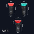 22mm Mushroom Button Switch Momentary Self Reset Emergency Stop Push Button Switch Power Start Switch with Light Red Green 5A