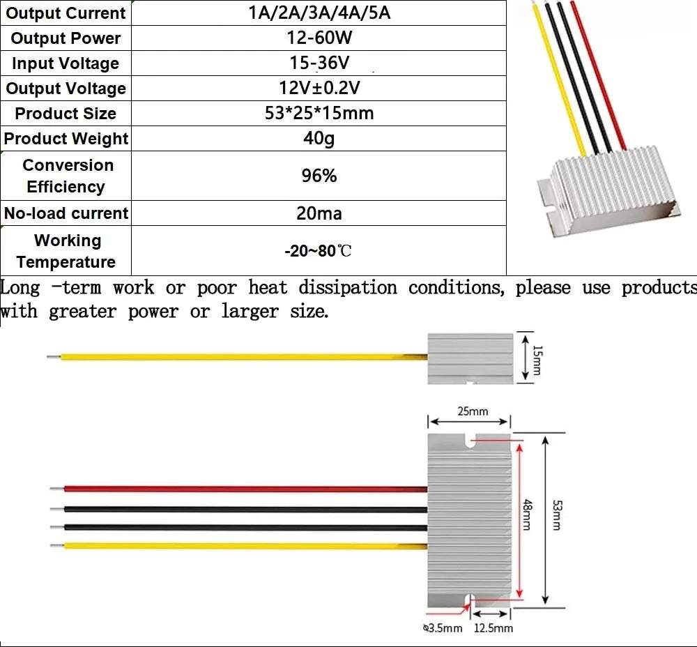 Buck Model Converter 24V to 12V 1A 2A 3A 4A 5A 60W DC DC Step Down Model Power Converter Buck Voltage Regulator for Cars ROHS CE
