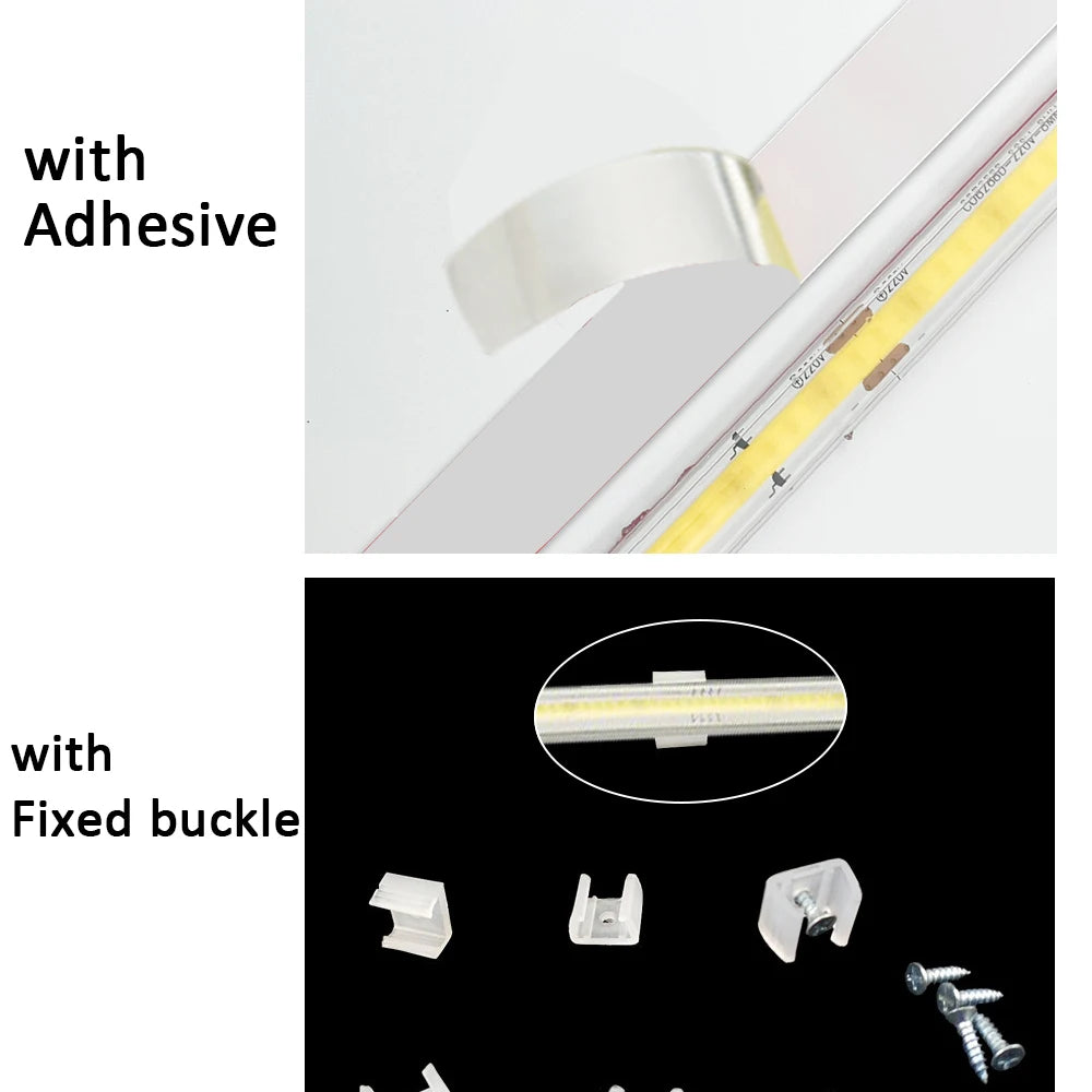 COB LED Strip 220V Switch ON/OFF with EU Plug 220V LED Strip Lights Flexible Lamp Tape for Kitchen Home Room Decor