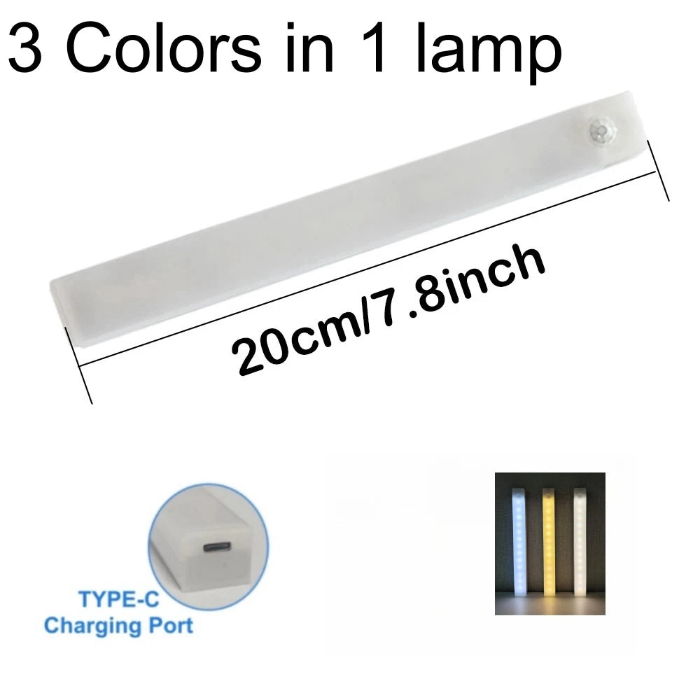 Motion Sensor Bar Light Type C Rechargeable Light LED Magnetic Attraction Night Light for Kitchen Bedside Wardrobe Bookcase