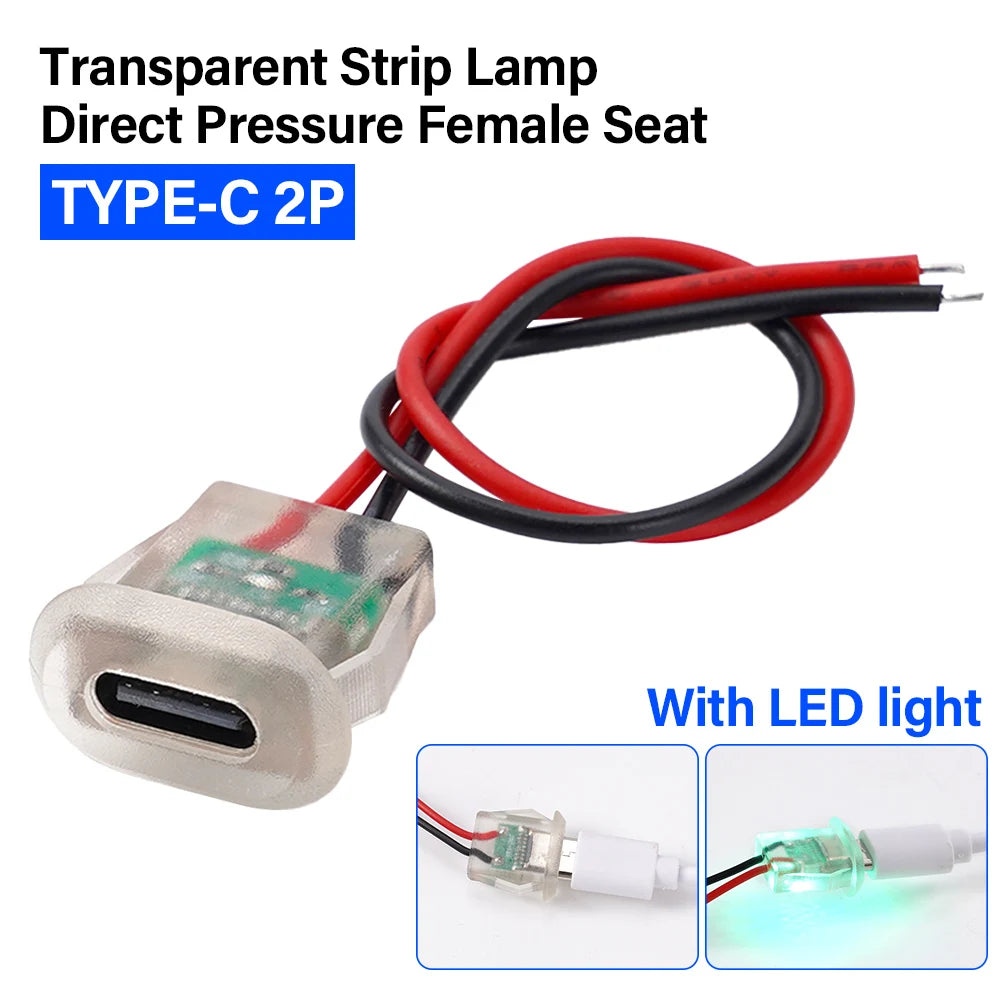 2pin USB Type C 5A Input Type Charging Socket With LED Lights Plate Waterproof USB-C Power Port TYPE-C Female Connector Jack
