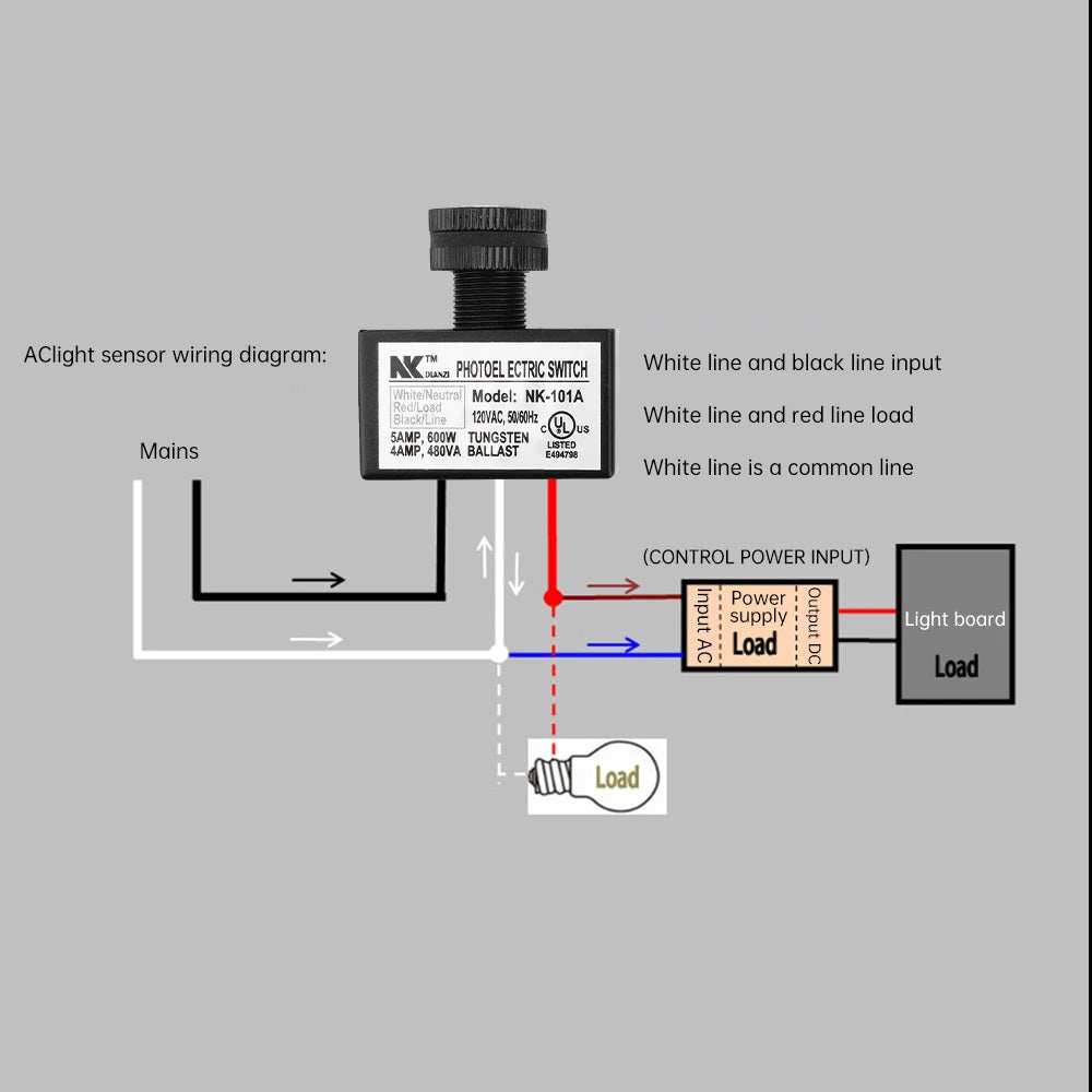 NK-101A AC105V-130V Light Control Switch Photocell Dusk to Dawn Button Photo Control Eye Switch Controller Power Supply