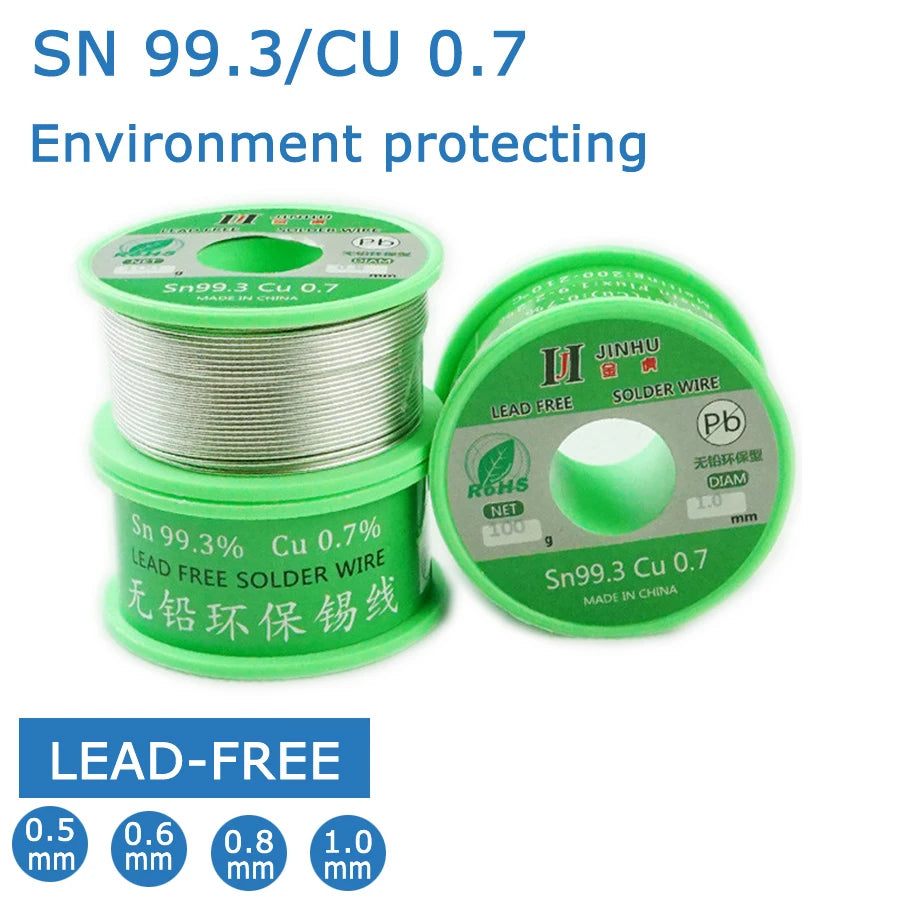 JINHU Sn99.3 Cu0.7 50G/100G/250G Lead Free Solder Wire Tin 0.5/0.6/0.8/1.0/1.2/2.0mm Rosin Core Solder Welding Soldering Iron