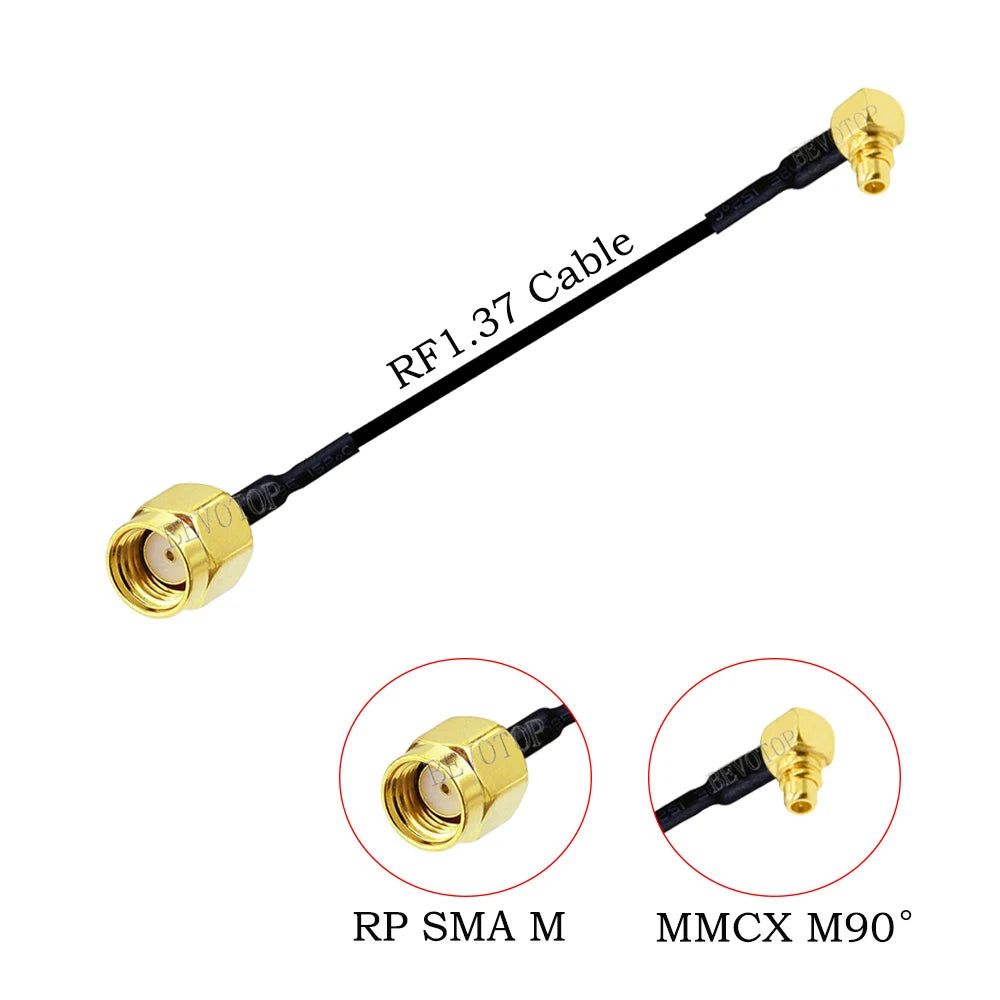 RF1.37 SMA Male Female to MMCX Male 90 Degree FPV Antenna Connector 50 ohm RF Coaxial Extension Jumper OD=1.37 Cable