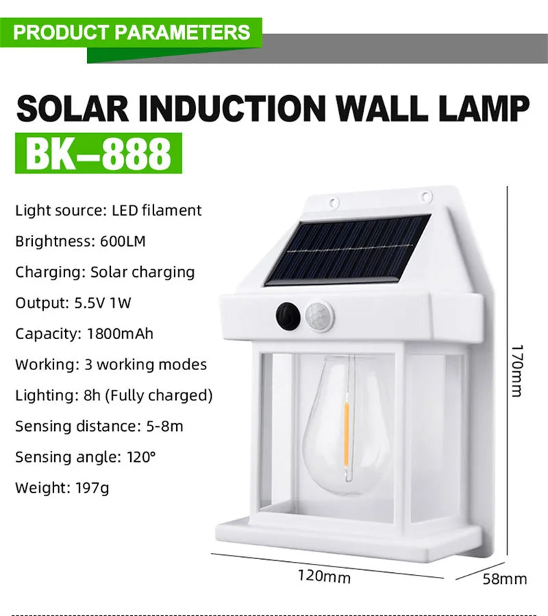 Solar Wall Lights Outdoor Tungsten Waterproof Wireless Motion Sensor Security Lamps Dusk to Dawn Lighting for Garden 1~8PCS 2026