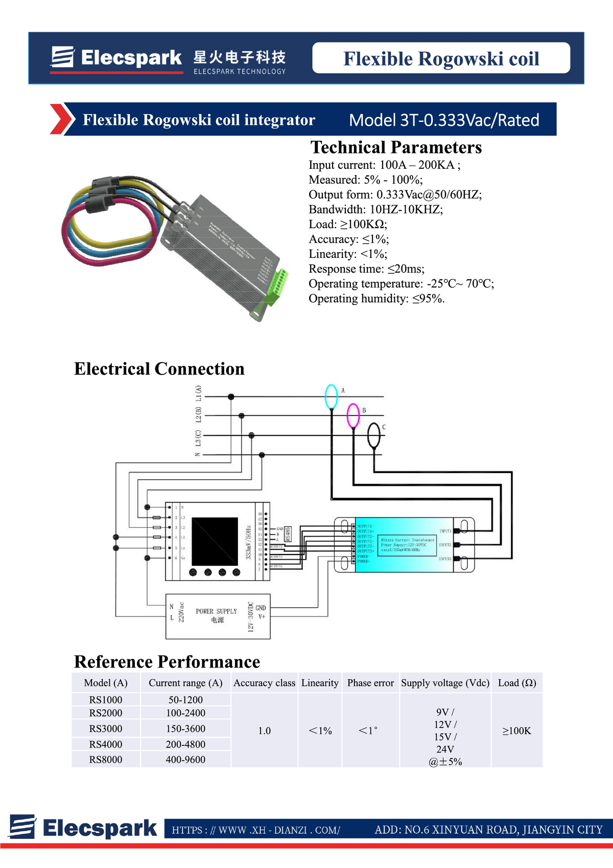 1000A-333mV Rogowski Coil Current Transformer CT Sensor