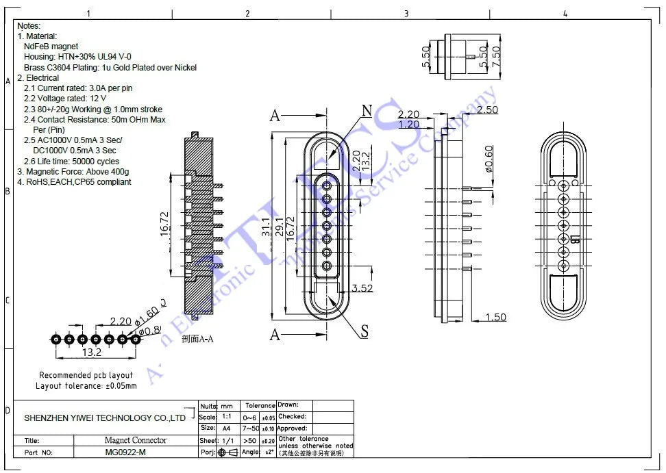 3A Magnetic Spring Loaded Pogo Pin Connector 24VDC LED Snap-on JST SM JR Servo Extended Cable 5/6/7/8/9 Pin Male Female Blind