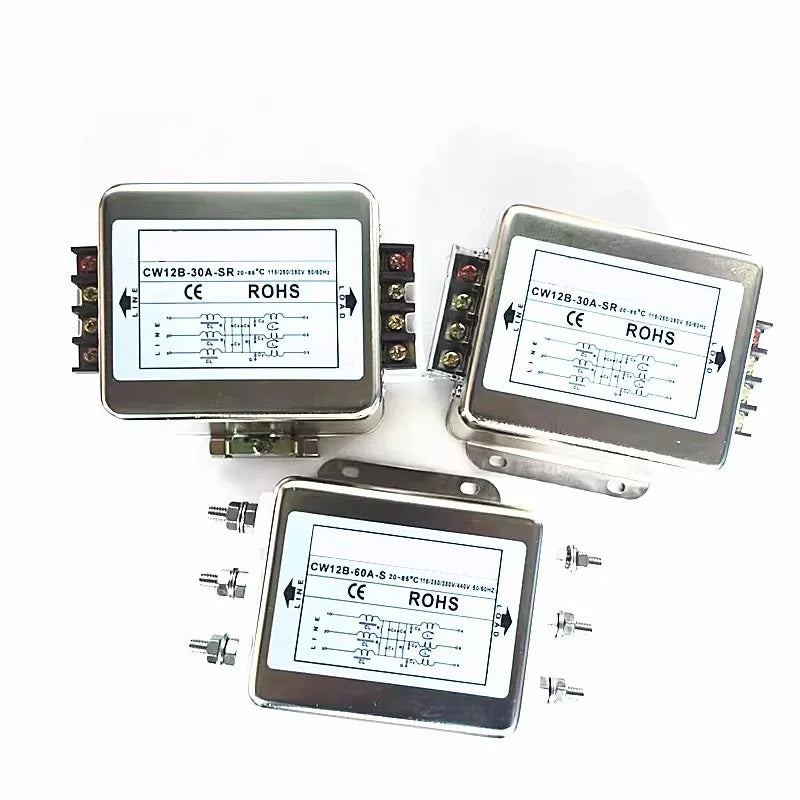 Three-Phase Power Filter inverter EMI Servo Filter Purifier CW12B-10/20/30/40/50/60A-S/SR AC 380V Three-Wire Rail Mount Terminal