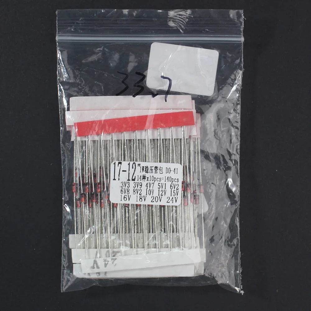 140PCS 1W Zener Diode Kit 3.3V~24V Electronic Components Diy Assorted Set 3.3V 10V  3.9V  12V  4.7V  15V  5.1V  16V  