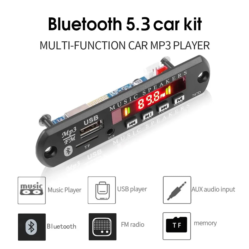 30W 60W Amplifier 12V MP3 Decoder Board Bluetooth 5.3 Stereo Audio DIY Car MP3 Player FM Radio TF USB 6.5mm Mic Jack Record Call