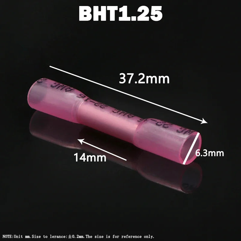 10/100Pcs Heat Shrinkable Cable Terminal Tube BHT0.5 BHT1.25 BHT2 BHT5 AWG22-10 Waterproof Butt Crimp Copper Insulated Connector