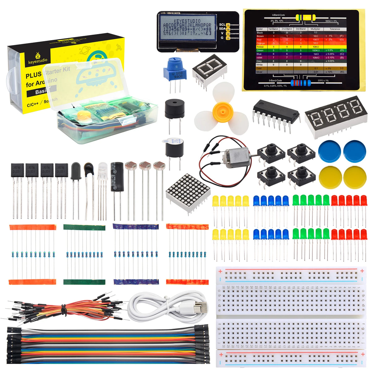Keyestudio Starter Kit For Arduino PLUS Uno Projects DIY Scratch Graphical Programming 20 Projects (With PLUS Uno Board or Not)