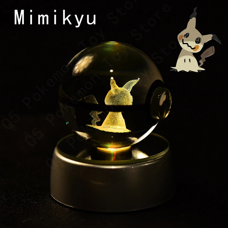 Pokemon Crystal Ball 3D Mewtwo Pikachu Gengar Pokeball 3D Night Light Lamp Glass Statue Pokemon Crystal Ball Birthday Gift