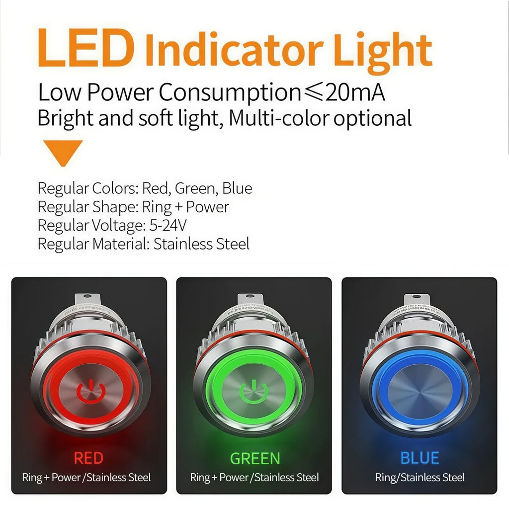 LANBOO 16mm High Current 16A High-Power Metal Push Button Switch 12V110V 24V 220V LED Light Latching