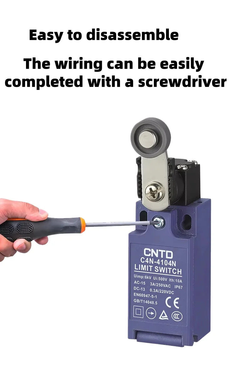 Limit Switch, CNTD C4N‑4108N plastic metal composite housing 1NO1NC forced disconnect contact, 10A 250VAC IP67 top plunger type,