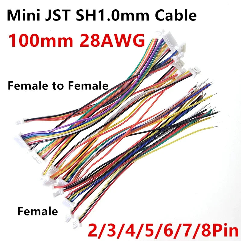 Mini JST SH 1.0mm Pitch 2 3 4 5 6 7 8 Pin Female Socket Terminal Plug Wire Connector SH 1mm 10CM 28AWG Electronic Wires Cable