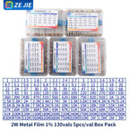 1/4W Metal Film Resistor Assortment Kit, 1/2W 1W 2W 3W 5W Through Hole Electronic Components Pack, 30/41/130 Kinds 1% Tolerance