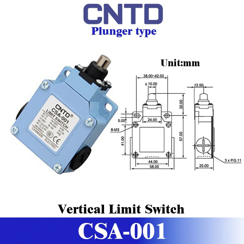 CNTD CSA-001 CSA-003 Series Industrial Vertical Limit Switch IP66 Waterproof Zinc Alloy Double Circuit 12 Actuator Types