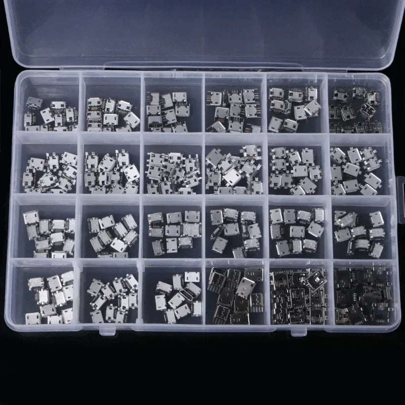 60pcs/240pcs Micro USB Connector Kit 12/24 Models USB Port/Tail Plug for MP3/4/5 DIY SMD DIP Socket Set USB Connectors Set