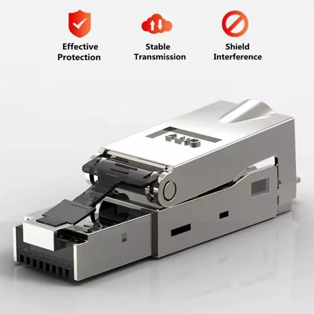 ZoeRax 10Pcs RJ45 Cat8 Cat7 Cat6a Connectors, Tool-Free Zinc Alloy Shielded Ethernet Termination Plugs for 23AWG SFTP Cables