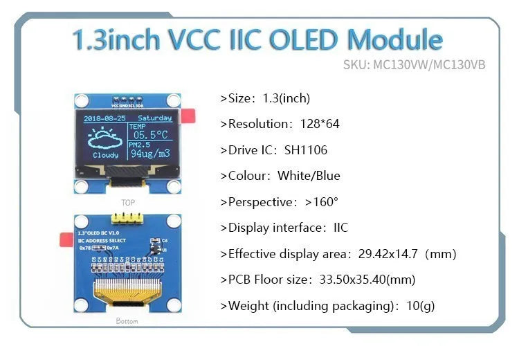White Word OLED Series 0.91/0.96/1.3 Inch OLED Display Module IIC I2C SPI 128X64 I2C SSD1306 12864 LCD for Arduino
