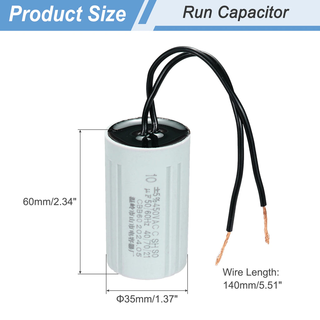 1/2/3Set CBB60 6-60uF Running Capacitors AC 450V 2 Wires 50/60Hz Cylinder for Water Pumps Washing Machines Motor Start