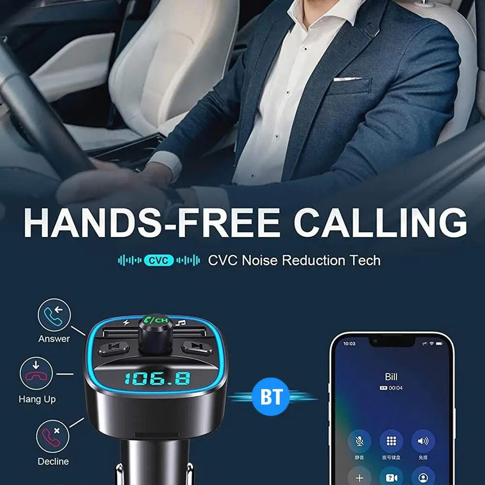 Bluetooth 5.0 Car FM Transmitter Dual USB Fast Car Charger LED Screen Hands Free Call MP3 Music Player Adapter Car Accessories