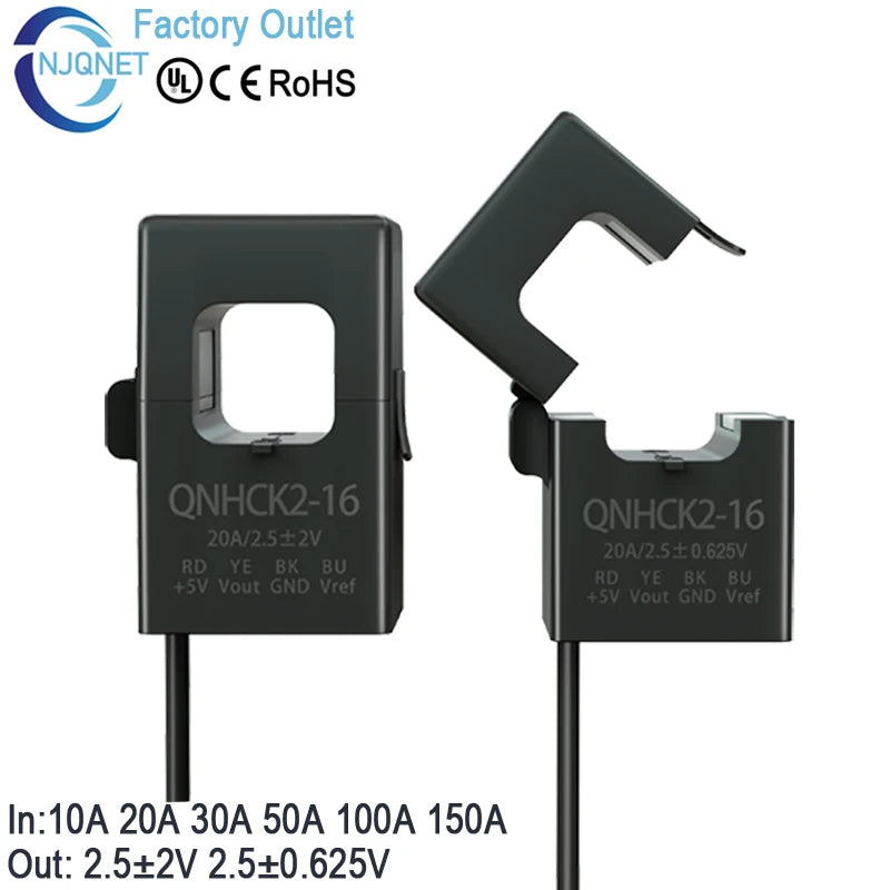 Hall Effect Current Transducer Sensor QNHCK2-16 DC 10A 20A 30A 50A 100A 2.5V±2V 2.5V±0.625V Split Core Current Sensor Clamp On