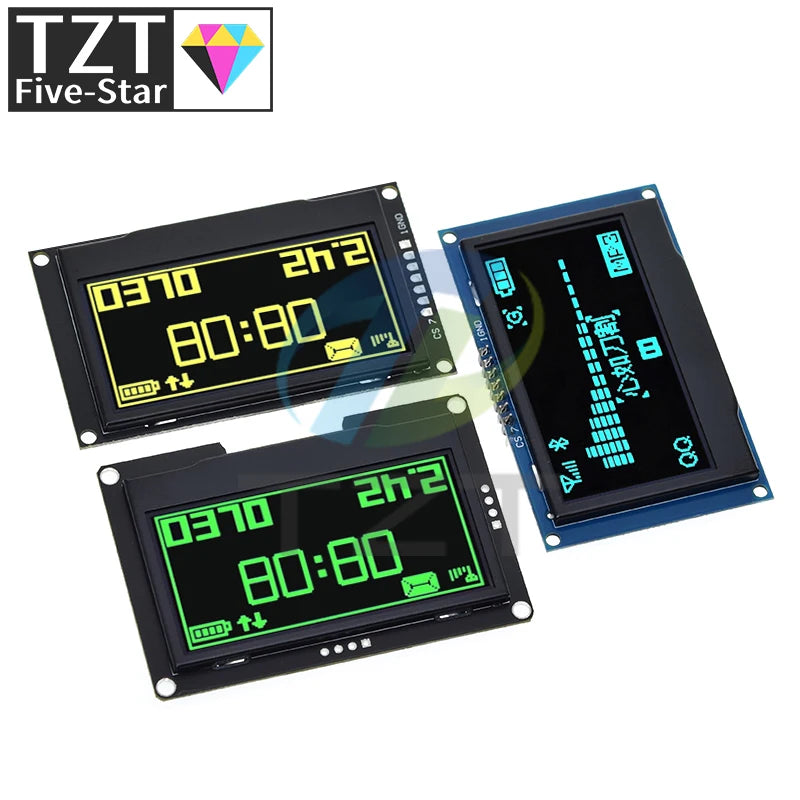 TZT 2.42" 2.42 inch LCD Screen White  Yellow 128x64 OLED Display Module IIC I2C SPI Serial for C51 SPD0301