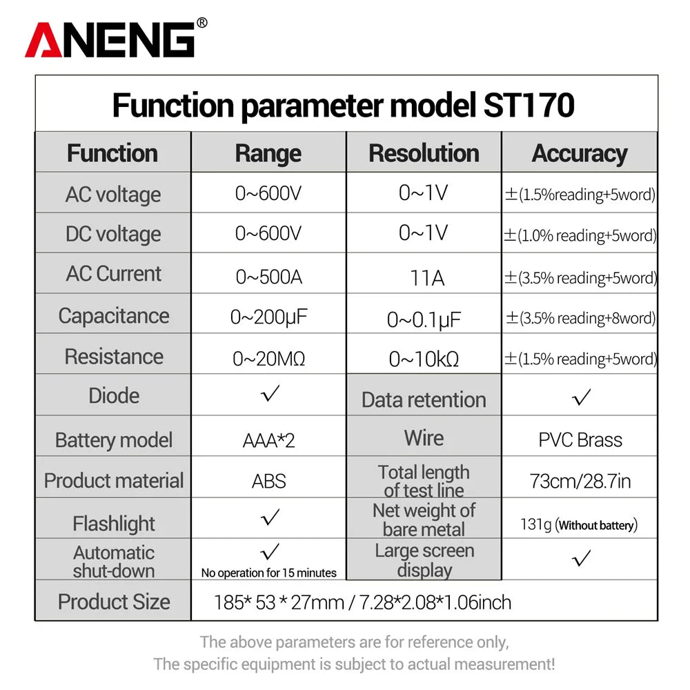 ANENG ST170 Clamp Meter Digital Multimeter Tester 500A AC Current AC/DC Voltage+B18 Highlight Voltage Tester Pen Electrician Set