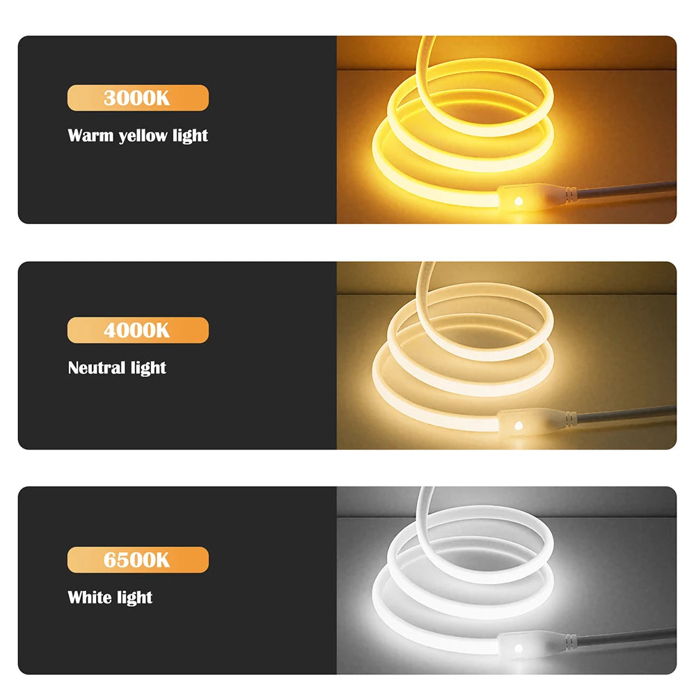 220V Dimmable COB LED Neon Strip Light With Switch/Dimmer EU Power Kit 288Led/M Waterproof 3000K 4000K 6000K Flexible Lamp Decor
