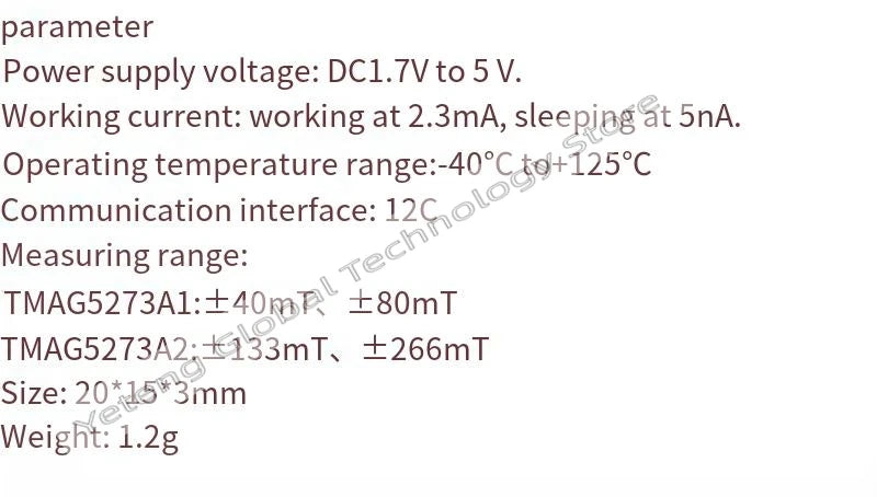 TMAG5273 Low-power Linear 3D Hall Effect Sensor Module with I2C Interface. Built-in 12-bit DAC and CORDIC Angle Calculation