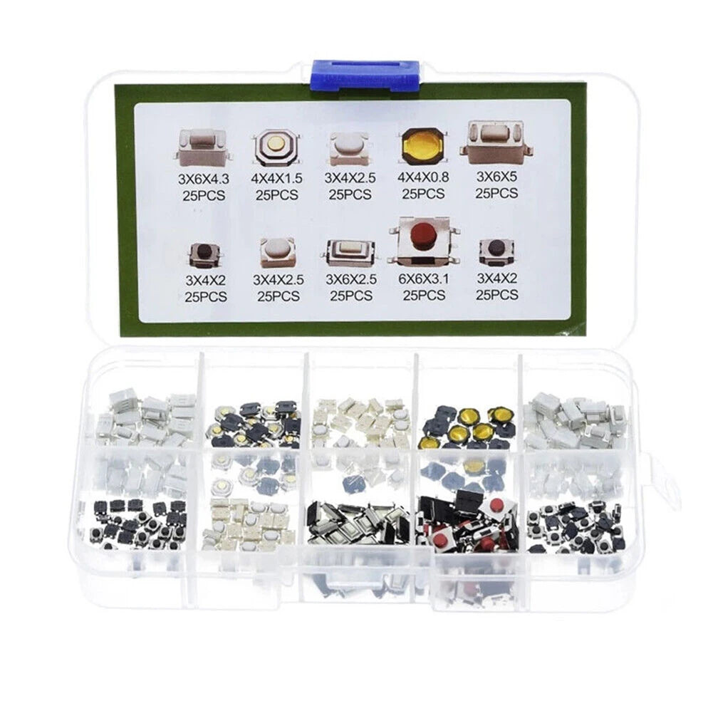 250pcs Car Remote Control Push Button Switch Car Keys Button Touch Microswitch With Box Model Tactile Push Button Switch Kit