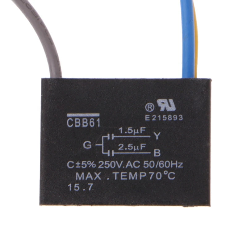 Black CBB61 1.5uF+2.5uF 3 Wires 250V 50/60Hz Capacitor For Ceiling Fan
