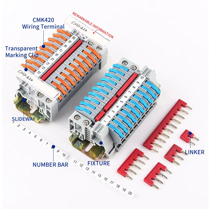 JINH CMK420 One-Flip Lever DIN Rail Terminal Push-in Wire Release Compact Conductor Block Orange Option for Electronics