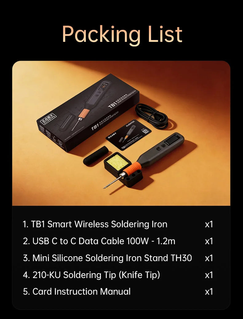 ALIENTEK TB1 Smart Wireless Soldering Iron T210Portable Rechargeable Soldering Pen PD3.0 PID Temp Control for Electronics Repair