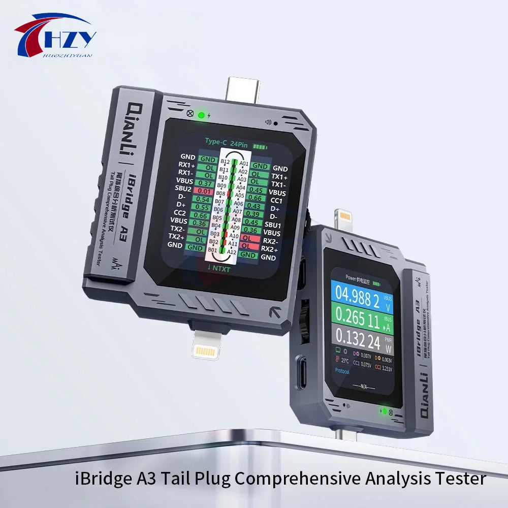 QianLi IBridge A3 Lightning Type-C Tail Plug Comprehensive Analysis Tester for iPhone Phone Charging Port Fault Detection Repair