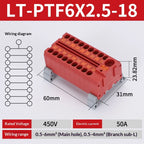 Push-in Terminal Block PTF6X2.5mm One in Multiple Out Splitter Spliceable Wire Connectors DIN Rail Junction Box Electrical Joint