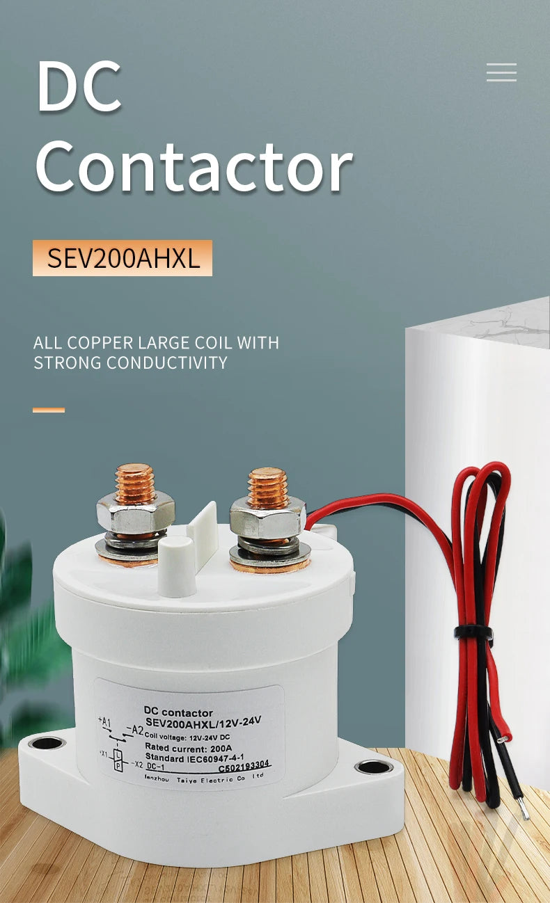 200A DC Contactor EV200AH High Voltage DC Power Relay 12-24V 36-48V 60-72V 9-36V New Energy Electric Vehicle Contactor