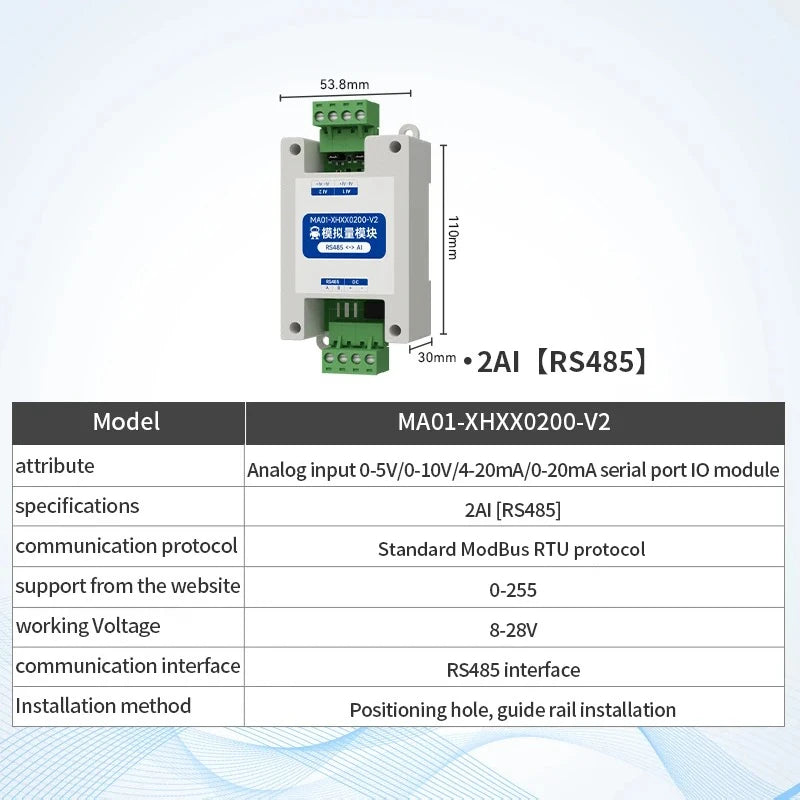 ModBus RTU Serial IO 1/2/4/6/8/10/12-Channel Analog Input Module RS485 CDSENET MA01-XHXX Rail Installation 8~28VDC Watchdog