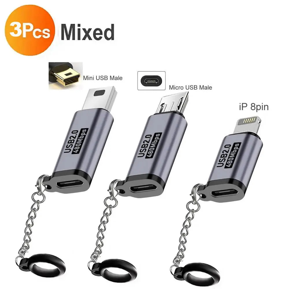 Type C Adapter USB C To Micro To Mini USB Female Converters For iPhone 14 13 Xiaomi Samsung For Lightning Male Charger Adapter