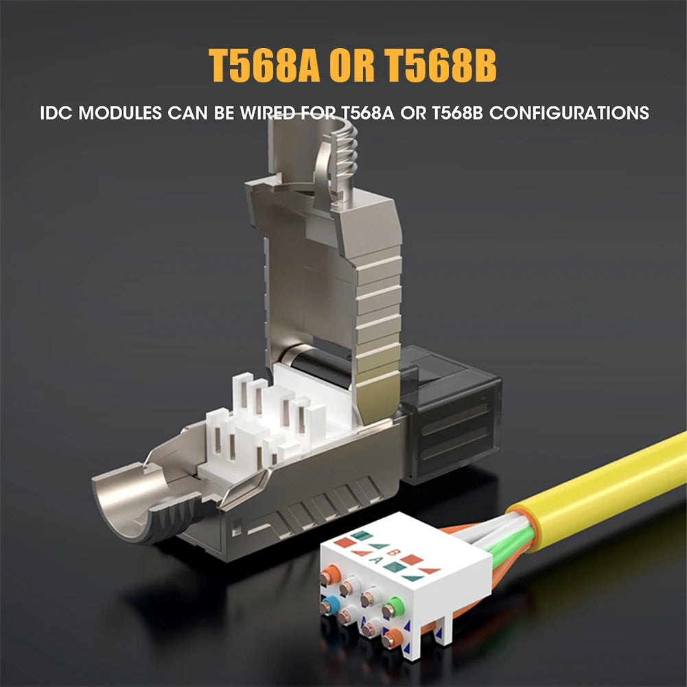 Metal Shielded Tool Free Easy Termination Plug CAT6A/CAT7/CAT8 Gold Plated Field Termination Connector RJ45 Network Connector