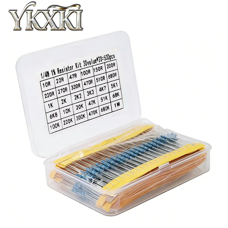 300pcs 600pcs 820pcs 1/4W 1% Metal Film Resistors Kit 10R Ohm ~1M Ohm 30Values 41Values Electronic Components Kit