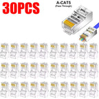 RJ45 CAT5 Pass Through Connectors Crystal End Gold-Plated to Crimp Modular Plug for Solid Or Stranded UTP Network Cable Sleeve