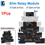 1PCS DIN Rail Mounted Slim Relay SSR Solid State Relay DC Control AC DC Control DC SSR-41FDA/DD 6A 3-32VDC 24-250VAC