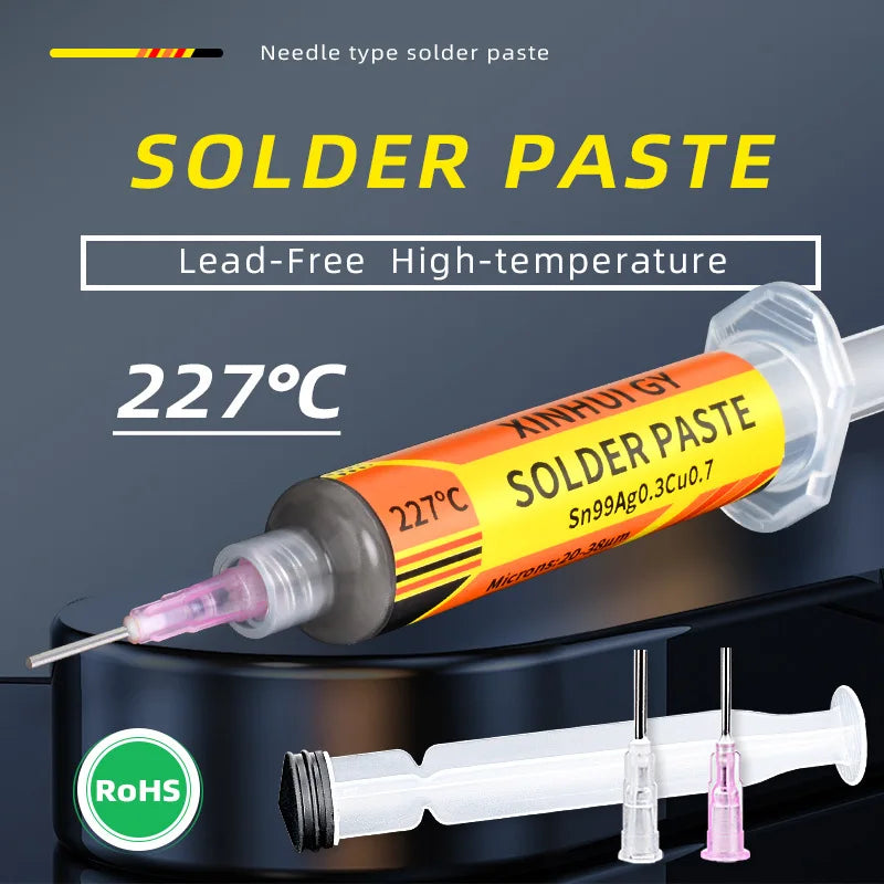 227℃ High Temperature Lead-Free Solder Paste Syringe Type For SMT IC BGA QFN Chip Repair Rework Soldering