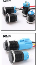 12/16/19/22MM Metal Button Switch No Lights Oxidized Black Momentary Reset Latching With Connector 12V 24V 220V